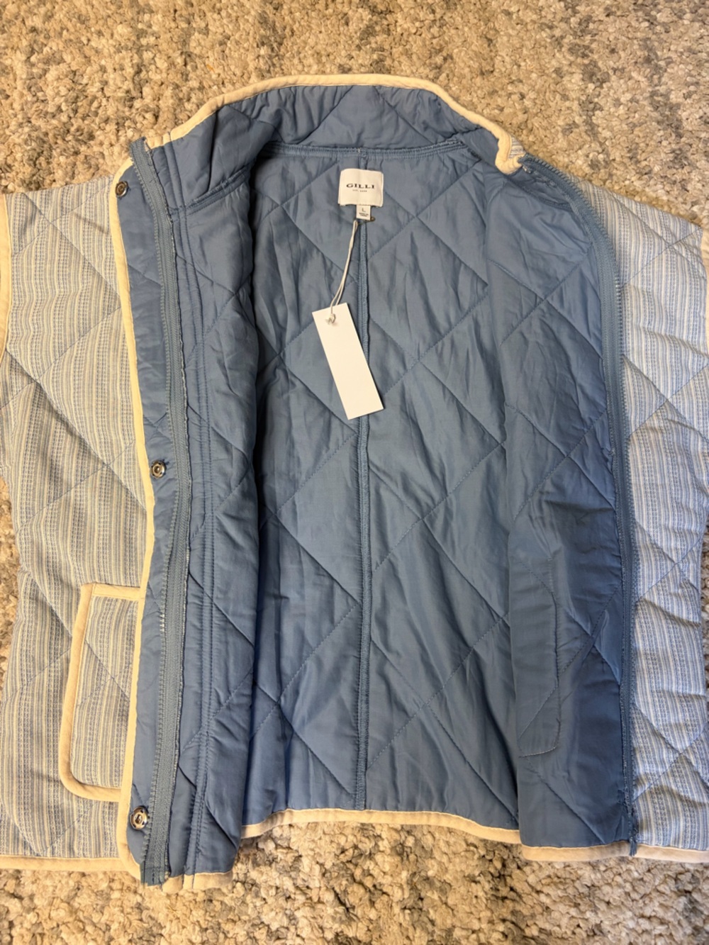 Gilli Light Blue Quilted Vest with Cream NWT size Large - Picture 5 of 10
